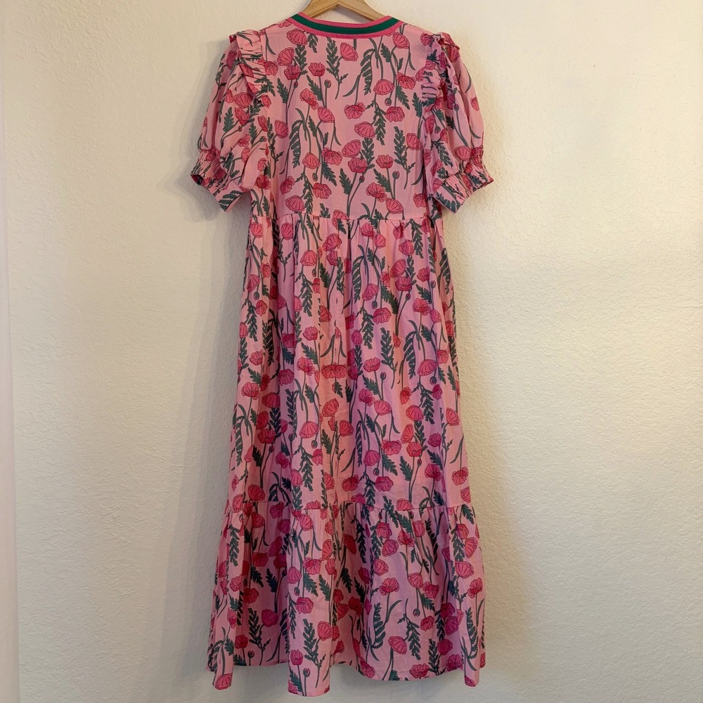 Entro Poppy Floral Midi Dress M Cottagecore Ruffle Tiered Preppy Cotton Pink - Picture 7 of 12